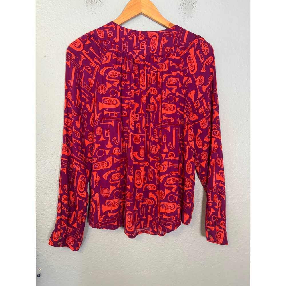 Anthropologie Toot Your Horn Blouse Size Medium Button Front Rayon Music - Picture 4 of 5